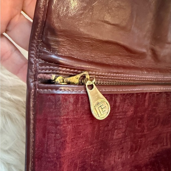 Pierre Balmain Vintage 1970s Burgundy Embossed Suede & Leather Monogram Clutch - Picture 10 of 14